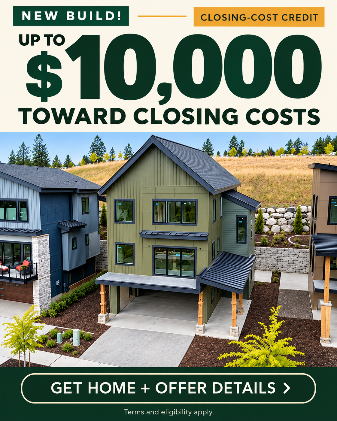 Illustrative new build ad with closing-cost credit offer