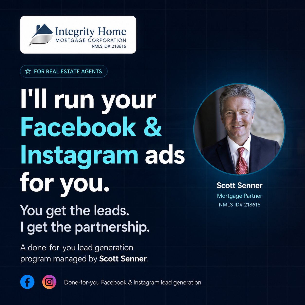 Pitch deck preview showing a mortgage partner offering done-for-you Facebook and Instagram ads for real estate agents