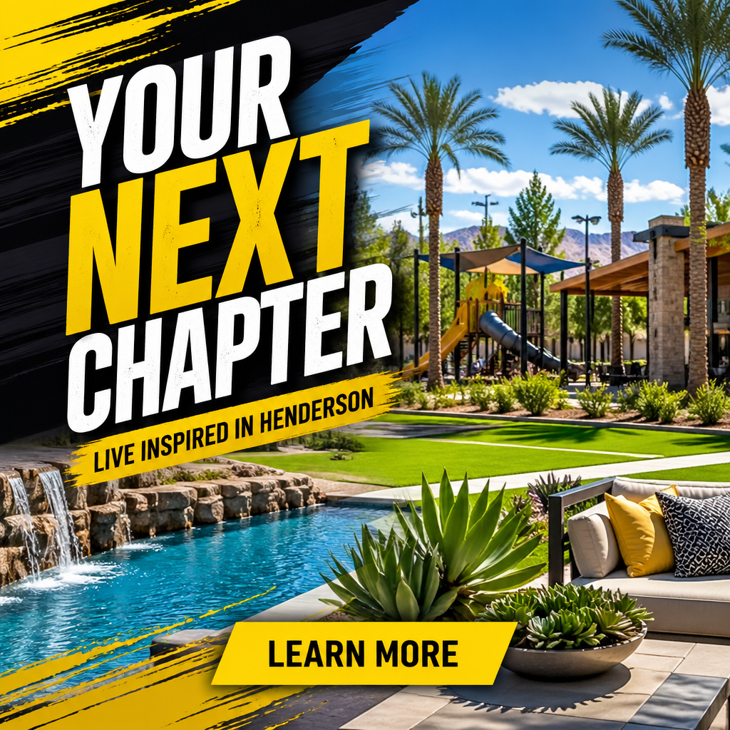 Lifestyle real estate ad promoting relocation and next chapter living in Henderson with learn more call to action