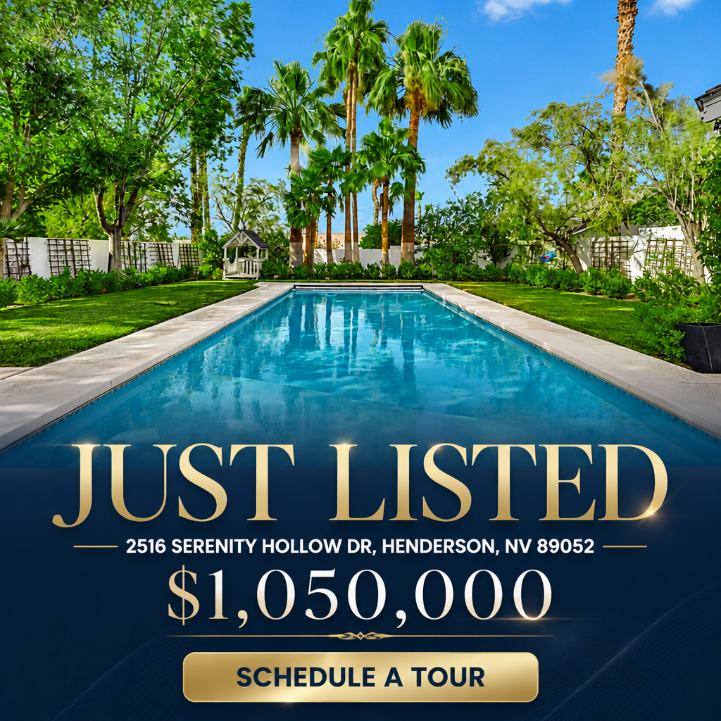 Just listed luxury Facebook ad for a $1,050,000 home in Henderson Nevada with pool and schedule a tour button