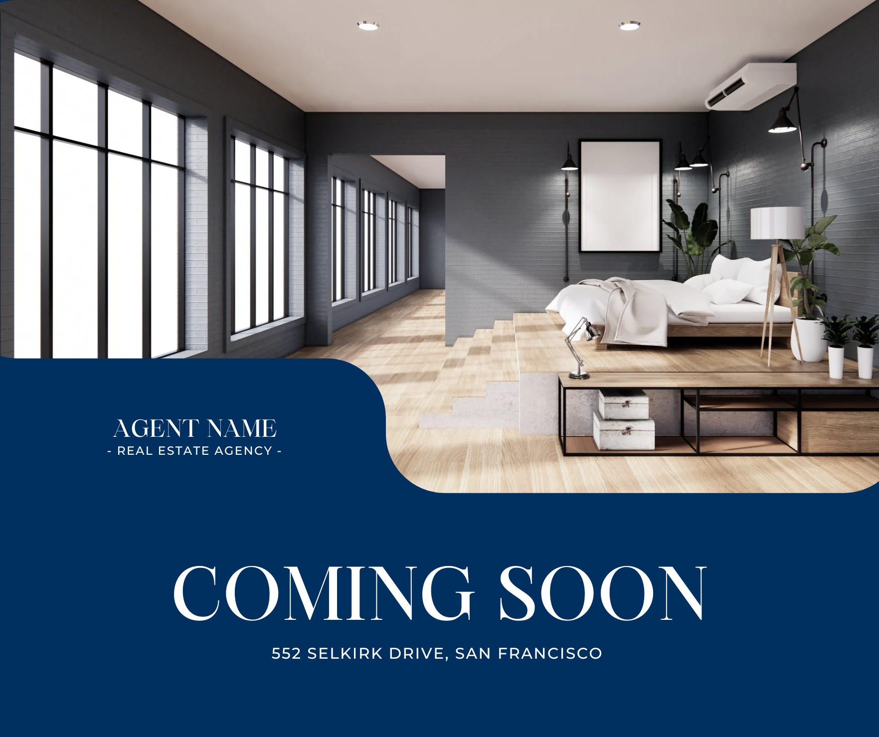 Coming Soon contemporary property ad template with modern interior