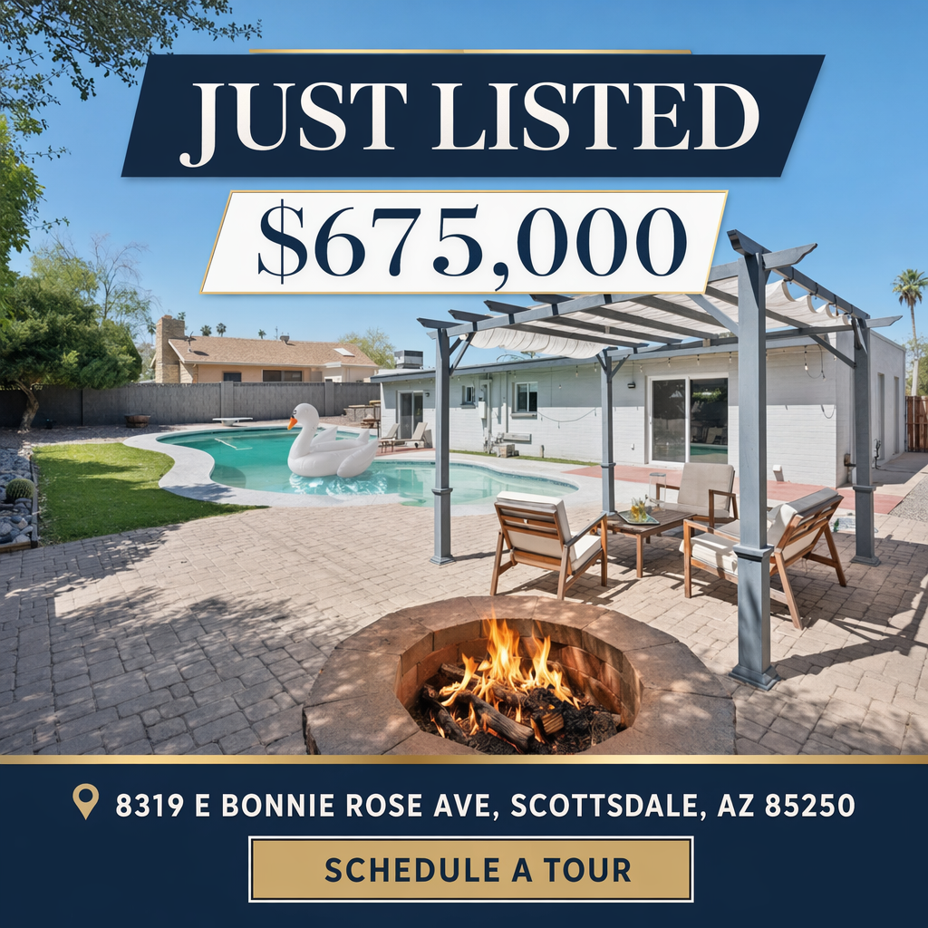 Just Listed Facebook & Instagram ad example - $675,000 home in Scottsdale, AZ run by a loan officer for their agent partner